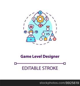 Game level designer concept icon. Game designers types. Makes good gameplay for customers. Proffesional idea thin line illustration. Vector isolated outline RGB color drawing. Editable stroke. Game level designer concept icon