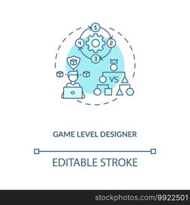 Game level designer concept icon. Game designers types. Makes good gameplay for players. Proffesional idea thin line illustration. Vector isolated outline RGB color drawing. Editable stroke. Game level designer concept icon