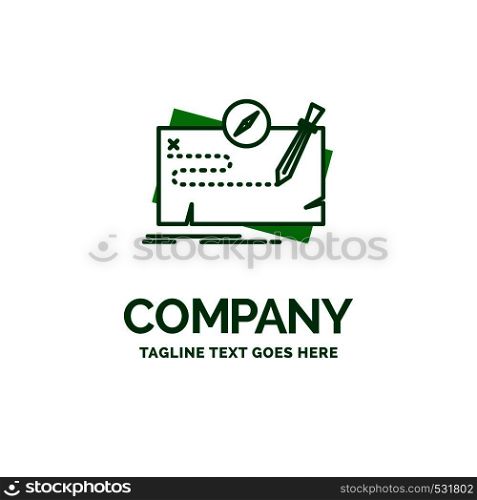Game, map, mission, quest, role Flat Business Logo template. Creative Green Brand Name Design.