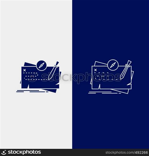 Game, map, mission, quest, role Line and Glyph web Button in Blue color Vertical Banner for UI and UX, website or mobile application. Vector EPS10 Abstract Template background