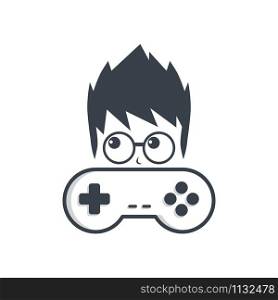 game nerd geek gamer joystick console controller logo vector. game nerd geek gamer joystick console controller logo