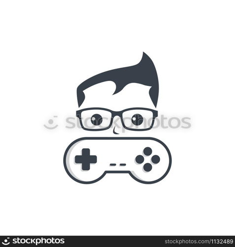 game nerd geek gamer joystick console controller logo vector. game nerd geek gamer joystick console controller logo