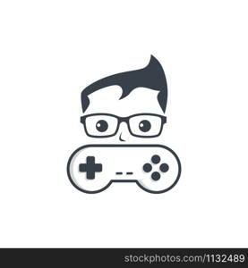 game nerd geek gamer joystick console controller logo vector. game nerd geek gamer joystick console controller logo