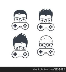 game nerd geek gamer joystick console controller logo vector. game nerd geek gamer joystick console controller logo