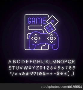 Game night neon light icon. Entertainment and recreation for social event. Family activities. Outer glowing effect. Sign with alphabet, numbers and symbols. Vector isolated RGB color illustration. Game night neon light icon