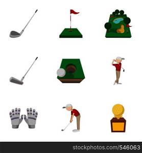 Game of golf icons set. Cartoon illustration of 9 game of golf vector icons for web. Game of golf icons set, cartoon style