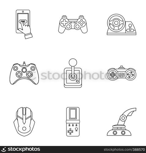 Game online icons set. Outline illustration of 9 game online vector icons for web. Game online icons set, outline style