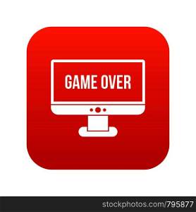 Game over icon digital red for any design isolated on white vector illustration. Game over icon digital red