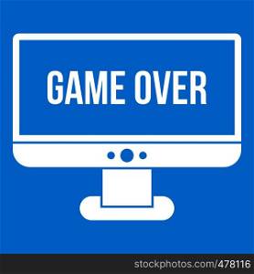 Game over icon white isolated on blue background vector illustration. Game over icon white