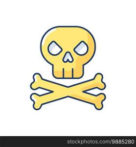 Game over RGB color icon. Player death or loss sign. Computer virus, danger. Mobile videogame interface element. Skull and bones Isolated vector illustration. Game over RGB color icon