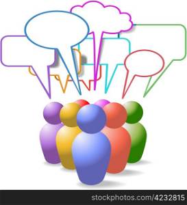 Game piece style symbol people talk in colorful social media copy space speech bubbles