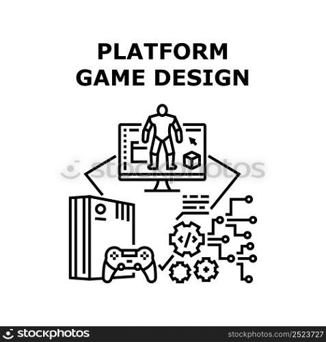 Game Platform Design Vector Icon Concept. Game Platform Design And Developing Character For Playing In Cyberspace World. Electronic Technology Creativity And Innovation Black Illustration. Game Platform Design Vector Black Illustration