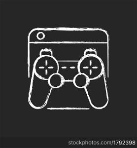 Game platforms chalk white icon on dark background. Playing video games. Desktop application. Two-dimensional graphics. Consoles, computers. Isolated vector chalkboard illustration on black. Game platforms chalk white icon on dark background