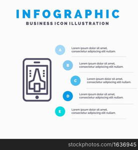 Game, Playing, Mobile, Smartphone Blue Infographics Template 5 Steps. Vector Line Icon template
