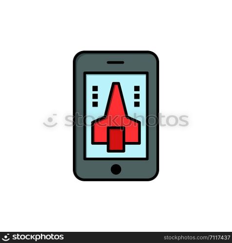 Game, Playing, Mobile, Smartphone Flat Color Icon. Vector icon banner Template