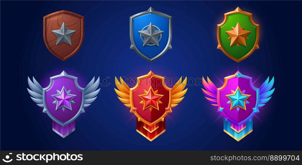 Game Level Icons, Silver Medals, Stars, Ui Badges With Wings, Laurel ...