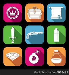 Game resources play elements white icons set of bomb shield gun isolated vector illustration