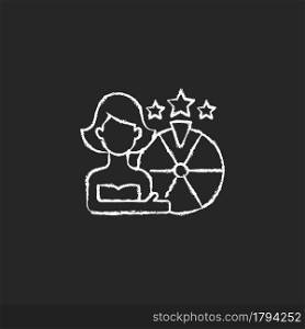 Game show chalk white icon on dark background. Competition for prizes winning. Television programme. Playing games for rewards. Challenge knowledge. Isolated vector chalkboard illustration on black. Game show chalk white icon on dark background