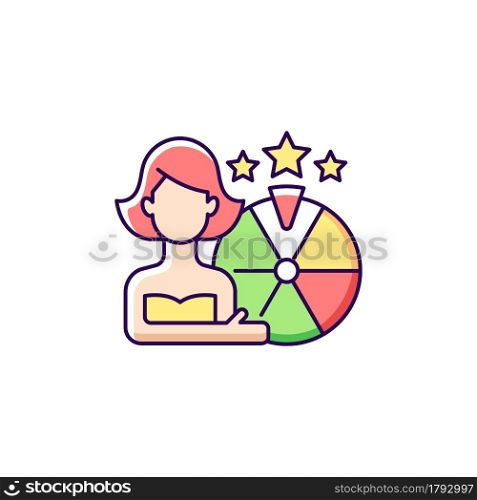 Game show RGB color icon. Competition for prizes winning. Television programme. Playing games for rewards. Quiz show. Challenge knowledge. Isolated vector illustration. Simple filled line drawing. Game show RGB color icon