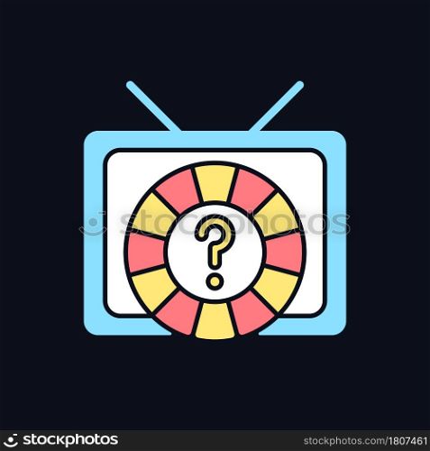Game show RGB color icon for dark theme. Broadcasting television program for entertainment. Media screen. Isolated vector illustration on night mode background. Simple filled line drawing on black. Game show RGB color icon for dark theme