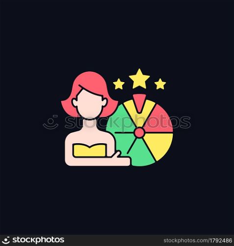 Game show RGB color icon for dark theme. Competition for prizes winning. TV program. Challenge knowledge. Isolated vector illustration on night mode background. Simple filled line drawing on black. Game show RGB color icon for dark theme