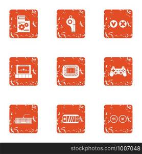 Game situation icons set. Grunge set of 9 game situation vector icons for web isolated on white background. Game situation icons set, grunge style