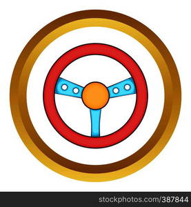 Game steering wheel vector icon in golden circle, cartoon style isolated on white background. Game steering wheel vector icon