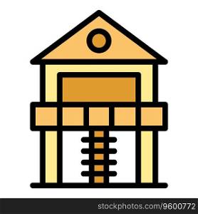 Game stilt icon outline vector. House cabin. Forest hut color flat. Game stilt icon vector flat
