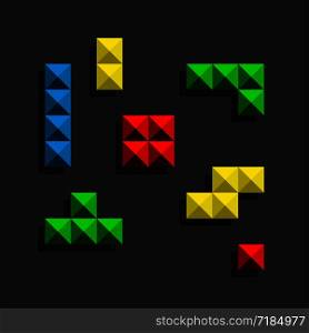 Game Tetris Pixel Bricks Pieces with black shadow. Game Tetris Pixel Bricks. Eps10. Game Tetris Pixel Bricks Pieces with black shadow. Game Tetris Pixel Bricks