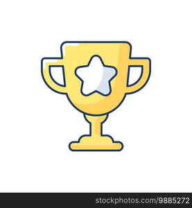 Game win RGB color icon. Videogame success achievement. Esports tournament, ch&ionship prize. First place trophy, goblet with star. Isolated vector illustration. Game win RGB color icon