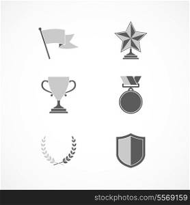 Game winning awards and recognition signs of shield star medal and wreath isolated vector illustration
