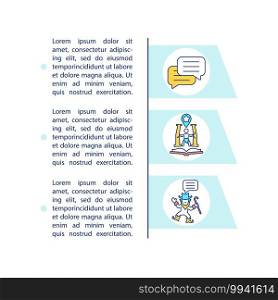 Game writing concept icon with text. PPT page vector template. Creating main storyline outline. World building. Writing scripts. Brochure, magazine, booklet design element with linear illustrations. Game writing concept icon with text