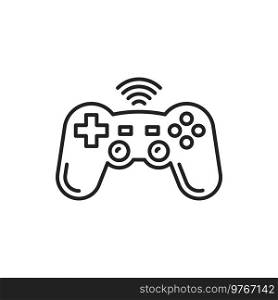 Gamepad isolated outline icon. Vector game controller, simple outline wireless joystick working on wifi or bluetooth connection. Linear playstation sign, virtual reality vr games controlling device. Game controller gamepad isolated joystick icon