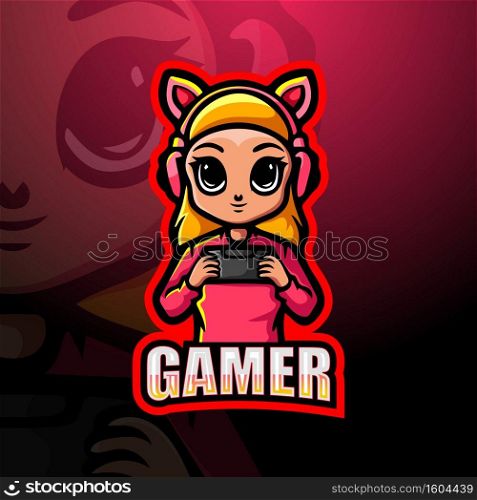 Gamer girl mascot esport logo design