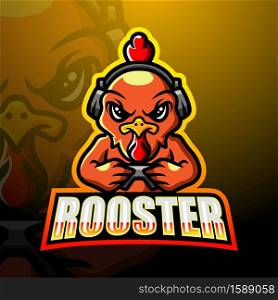 Gamer rooster mascot esport logo design