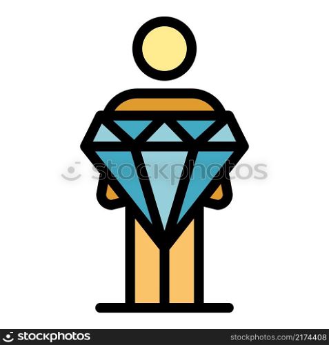 Gamer take diamond prize icon. Outline gamer take diamond prize vector icon color flat isolated. Gamer take diamond prize icon color outline vector