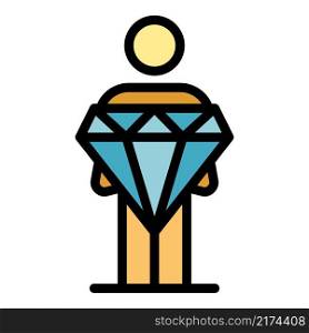 Gamer take diamond prize icon. Outline gamer take diamond prize vector icon color flat isolated. Gamer take diamond prize icon color outline vector