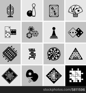 Games black icons set with cards dice table football isolated vector illustration. Games Black Icons Set