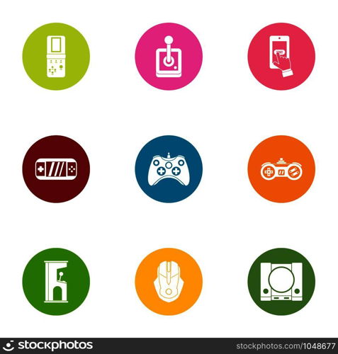 Games hookup icons set. Flat set of 9 games hookup vector icons for web isolated on white background. Games hookup icons set, flat style
