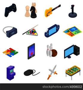 Games icons set in isometric 3d style isolated on white. Games icons set