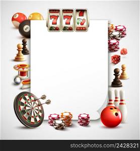 Games realistic frame with white sheet for text photo or different application vector illustration. Games Realistic Frame