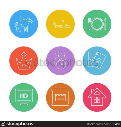 games , sports , picinic , real estate , study , bowling, card , poker ,food , icon, vector, design,  flat,  collection, style, creative,  icons