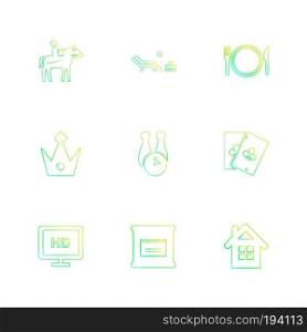 games , sports , picinic , real estate , study , bowling, card , poker ,food , icon, vector, design,  flat,  collection, style, creative,  icons