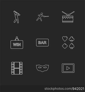 games , sports , picinic , real estate , study , bowling, card , poker ,food , icon, vector, design, flat, collection, style, creative, icons