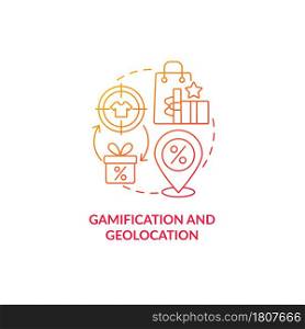 Gamification and geolocation red gradient concept icon. Loyalty program trend abstract idea thin line illustration. Geolocation notification. Vector isolated outline color drawing.. Gamification and geolocation red gradient concept icon