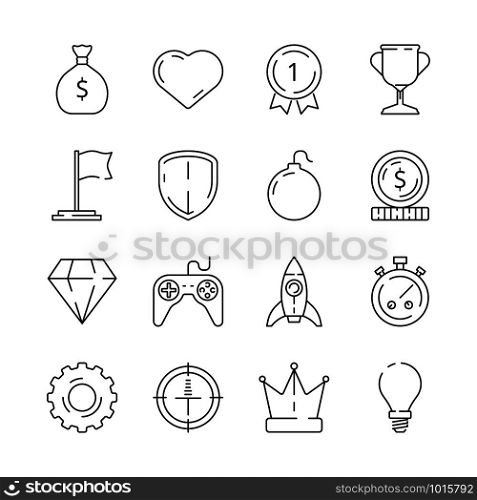 Gamification icon. Business rules achievement for workers challenge motivation competitive advantage managers efficiency vector symbols. Illustration gamification business, achievement and competition. Gamification icon. Business rules achievement for workers challenge motivation competitive advantage managers efficiency vector symbols