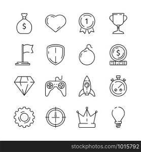 Gamification icon. Business rules achievement for workers challenge motivation competitive advantage managers efficiency vector symbols. Illustration gamification business, achievement and competition. Gamification icon. Business rules achievement for workers challenge motivation competitive advantage managers efficiency vector symbols