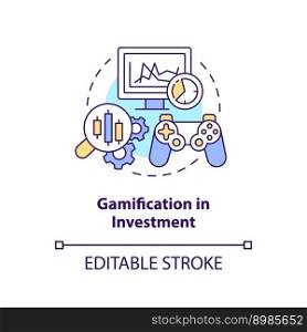 Gamification in investment concept icon. Motivational design trend abstract idea thin line illustration. Isolated outline drawing. Editable stroke. Arial, Myriad Pro-Bold fonts used. Gamification in investment concept icon