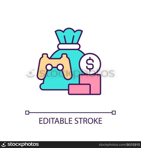 Gamification in investment segment RGB color icon. Have fun while making money. Digital technology of business. Isolated vector illustration. Simple filled line drawing. Editable stroke. Gamification in investment segment RGB color icon