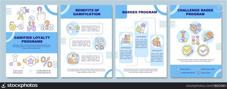 Gamified loyalty programs brochure template. Flyer, booklet, leaflet print, cover design with linear icons. Vector layouts for presentation, annual reports, advertisement pages. Gamified loyalty programs brochure template